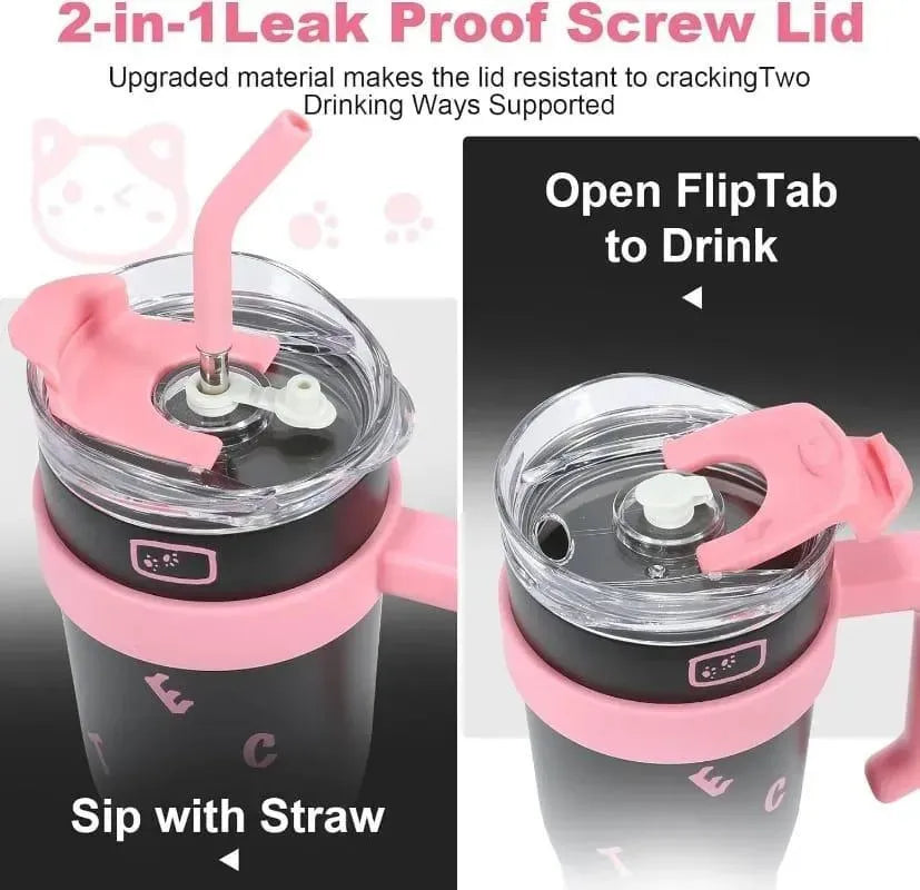 40 OZ Tumbler with Handle and Nozzle Straw Lid, Insulated Reusable Stainless Steel Travel Mug Keeps Drinks Cold up to 34 Hours