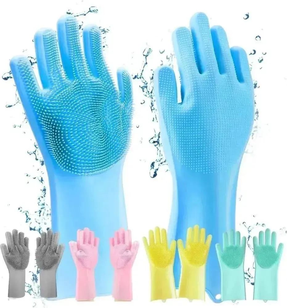 Pink Silicone Kitchen Gloves for Safe Cleaning